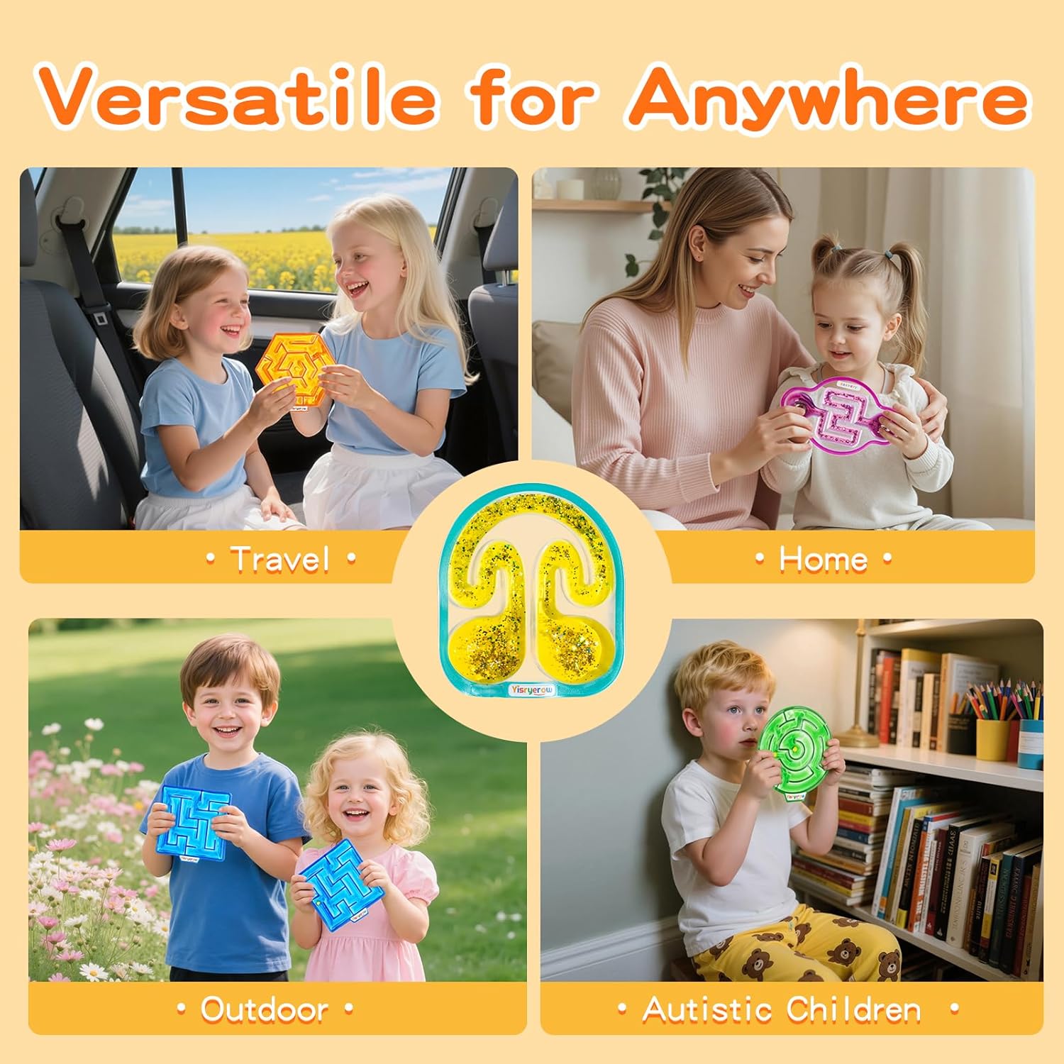 Squishy Fidget Toys for Kids, Sensory Maze Filled Gel for Anxiety Stress Relief, Calming Corner Items for Autism ADHD Child, Quiet Game for Classroom Prizes, Travel Activity for Car,5-Pack Easter Gift