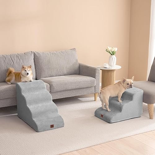 Miniatura 8 de EHEYCIGA Rampa de escaleras curvadas para perros para camas altas de 19.7 pulgadas de alto, escalones de 4 escalones para perros y gatos pequeños,