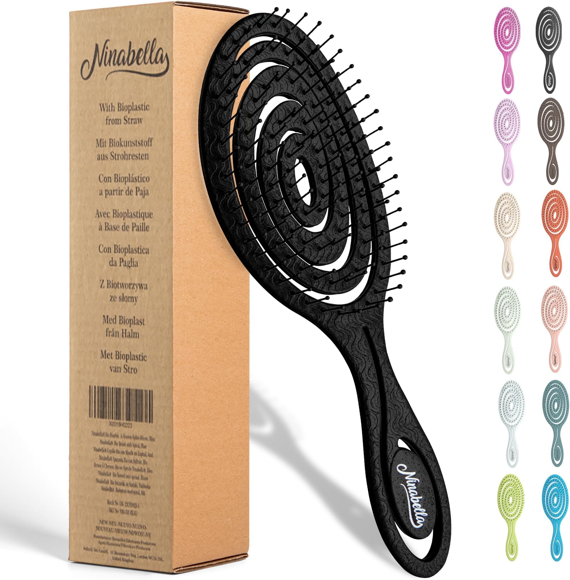 Detangle Hair Brush for Women & Men - Does not Pull - Straightening Brushes for Straight & Curly Hair - Unique Spiral Detangling Hairbrush - Black