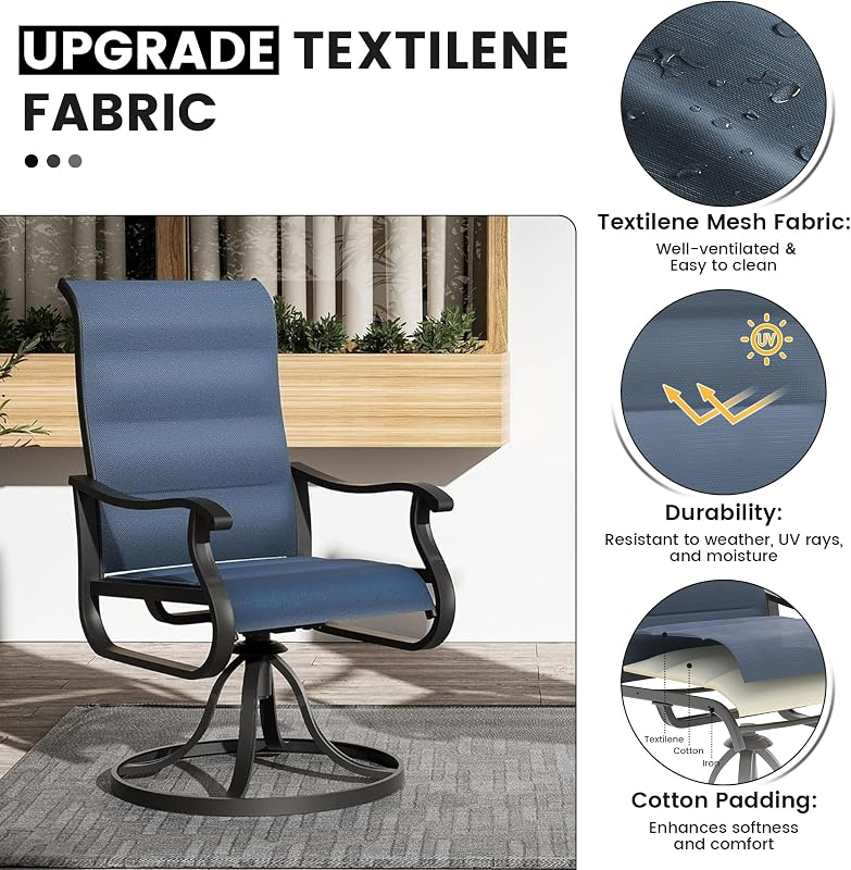 Patio Swivel Chairs Set of 2, Padded Outdoor Dining Chairs with High Back image 6