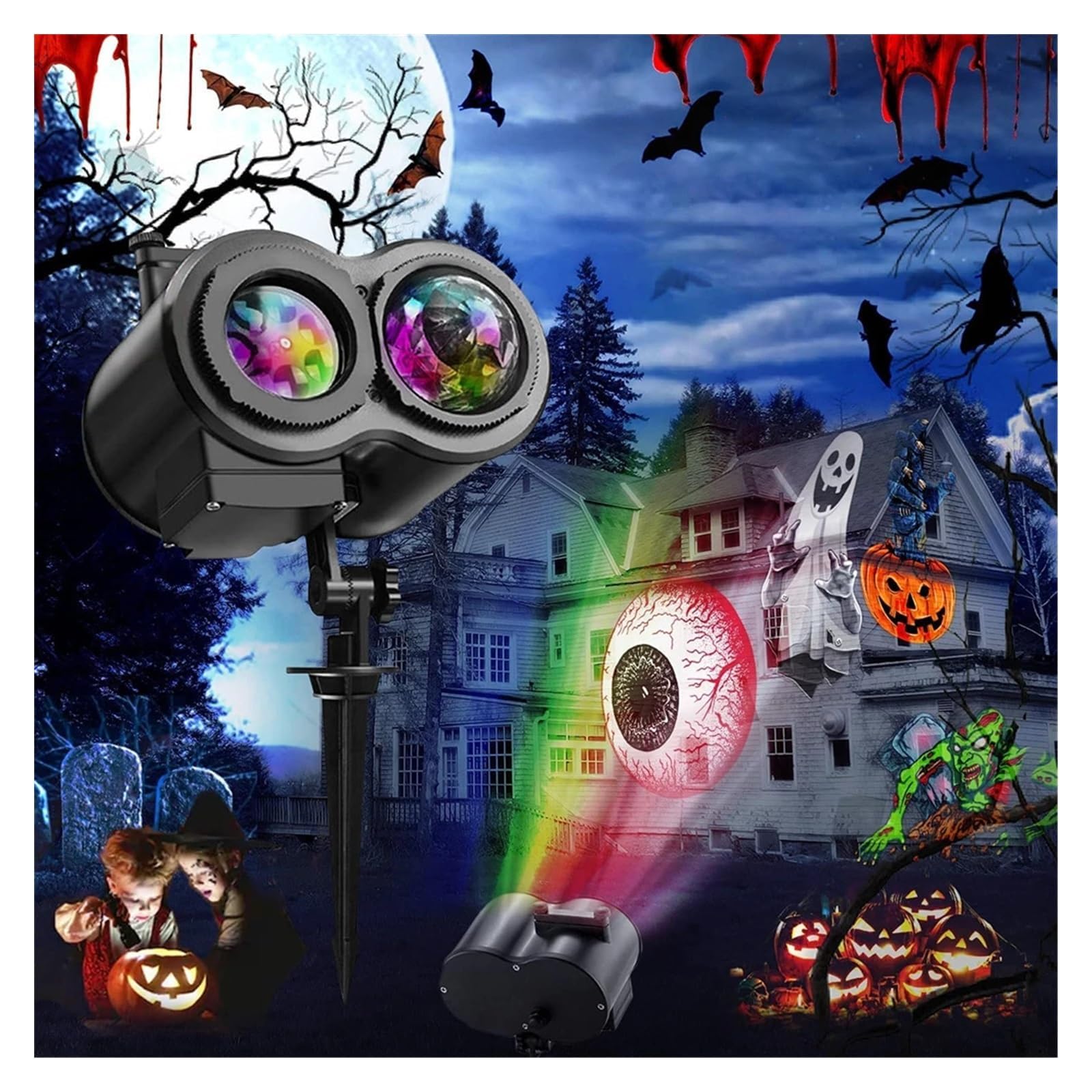 Projecteur à 16 motifs pour mariage, Nouvel An, vacances, jardin, paysage, décoration 2 en 1 LED, pour Halloween, Noël, projection de fenêtre, hologramme