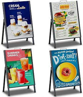 4 PCS Heavy Duty A-Frame Sidewalks Signs, 24"x36" Single-Sided Folding Outdoor Sandwich Boards, Metal Slide-in Sidewalk Signboard, Easy to Install, for Restaurants, Cafes, Party, Frame Only