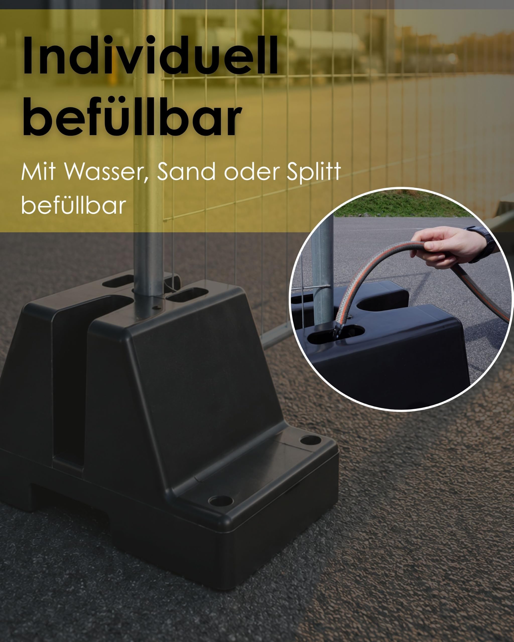 Bauzaunfuß aus Kunststoff StraightFoot by FenzFoot – Befüllbarer Mobilzaunfuß für Bauzäune & Mobilzäune – Leichter Recycling-HDPE Zaunfuß für Baustellen, Events & Absperrungen | Für Bauzäune, Standfuß
