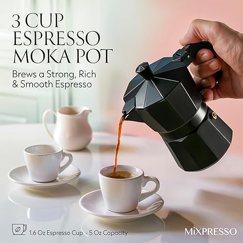 Miniatura 6 de Mixpresso Cafetera de aluminio con una taza cafetera Moka Pot para estufa de gas o eléctrica cafetera clásica italiana cafetera Espresso Greca