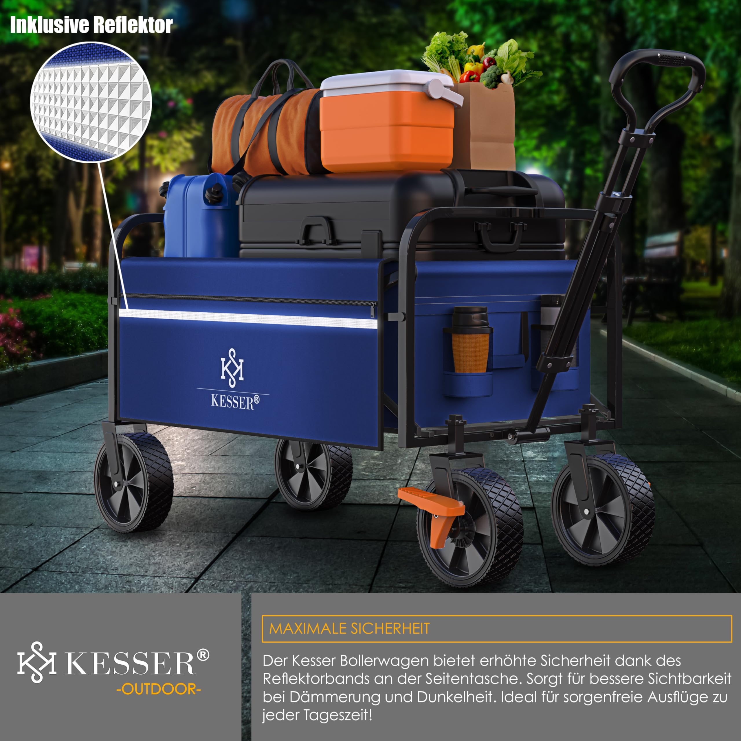 KESSER® Carrello Pieghevole Carrello a Mano Carretto da Trasporto | incl. 2 Tasche a Rete | Pieghevole | Ruote in PVC | capacità di carico Fino a 80 kg Carretto da Trasporto