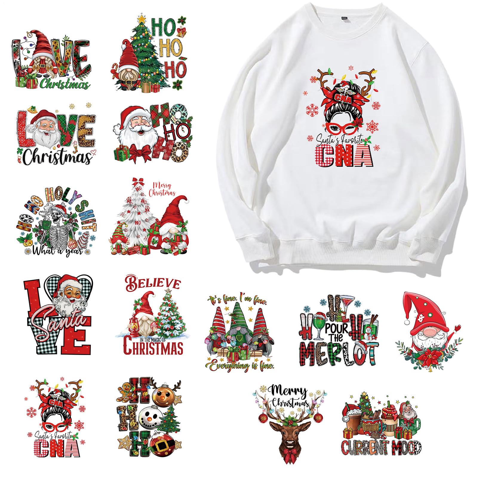 Décalcomanies de Noël pour l'artisanat : 15 transferts thermocollants de cerf et crâne pour textiles