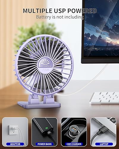 Miniatura 13 de Paquete de 2 ventiladores de escritorio, ventilador USB para escritorio, mini rotación de 3 velocidades de viento fuerte, ventilador de enfriamiento