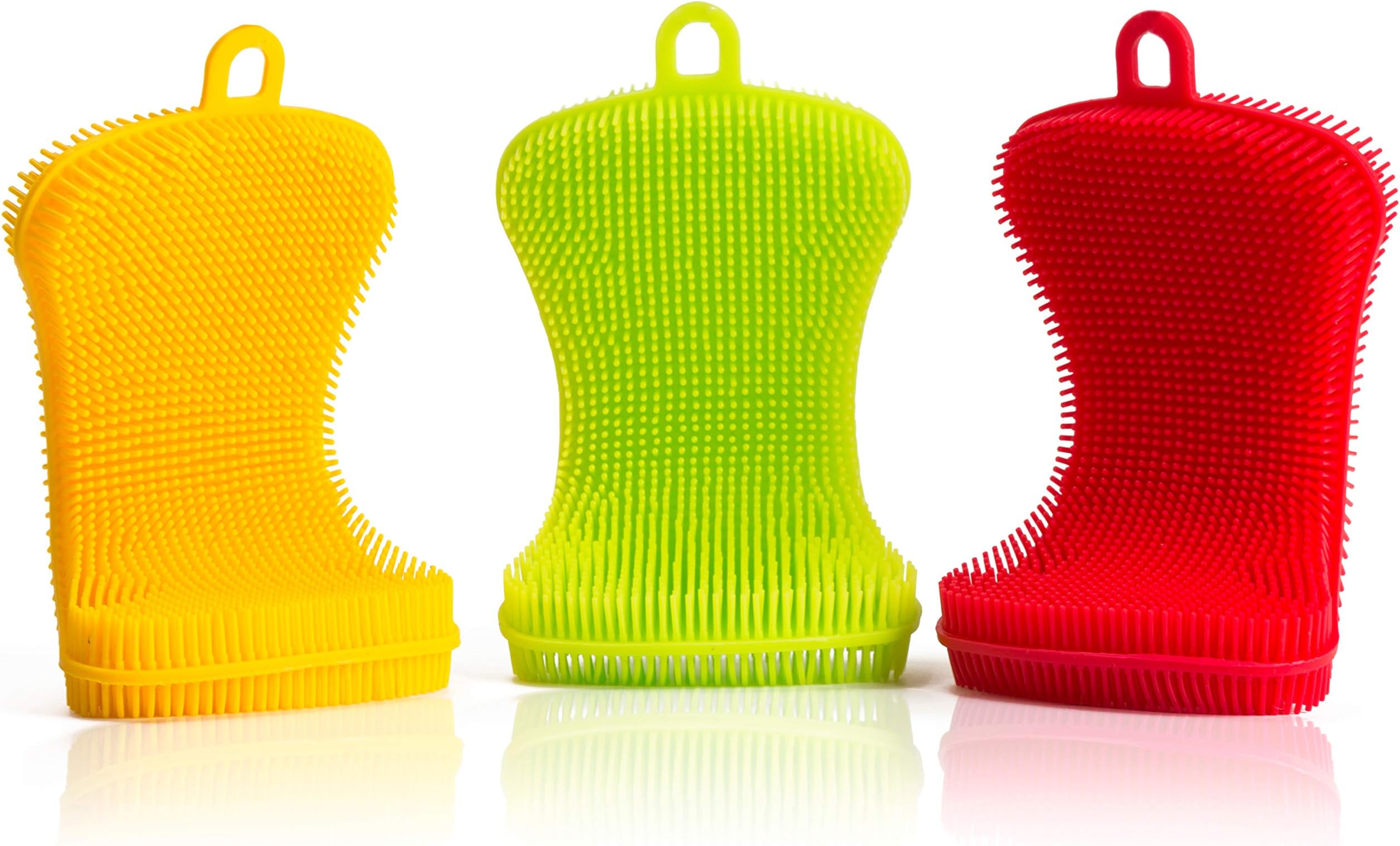 Miracle Market Silicone Dish Sponge 12.5 x 6.8 x 1.6 cm, 3 Pack | Gentle and Hygienic Kitchen Silicone Sponge for Non-Scratch Dish Washing, Cleaning | Colorful Multipurpose Dish Scrubber + e-book