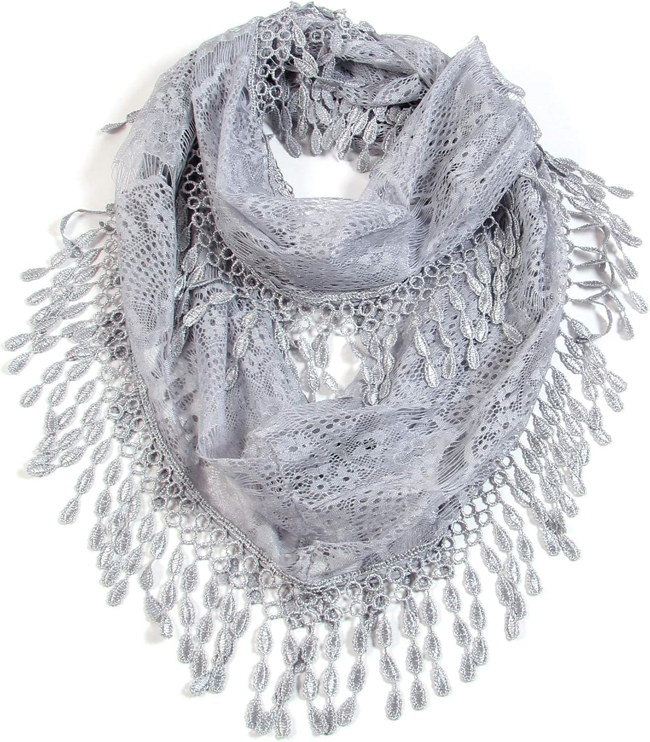 Scarf& Feminine Lace Infinity with Teardrop Fringes