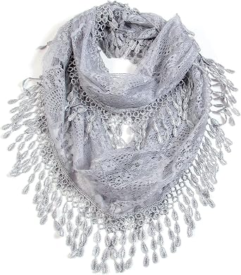 Scarf& Feminine Lace Infinity with Teardrop Fringes