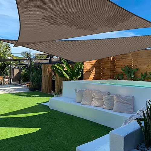 Miniatura 8 de Tang toldo de sol, velas de sombra 180GSM HDPE Equilateral Triángulo Permeable Toldo estándar comercial personalizable, Marrón