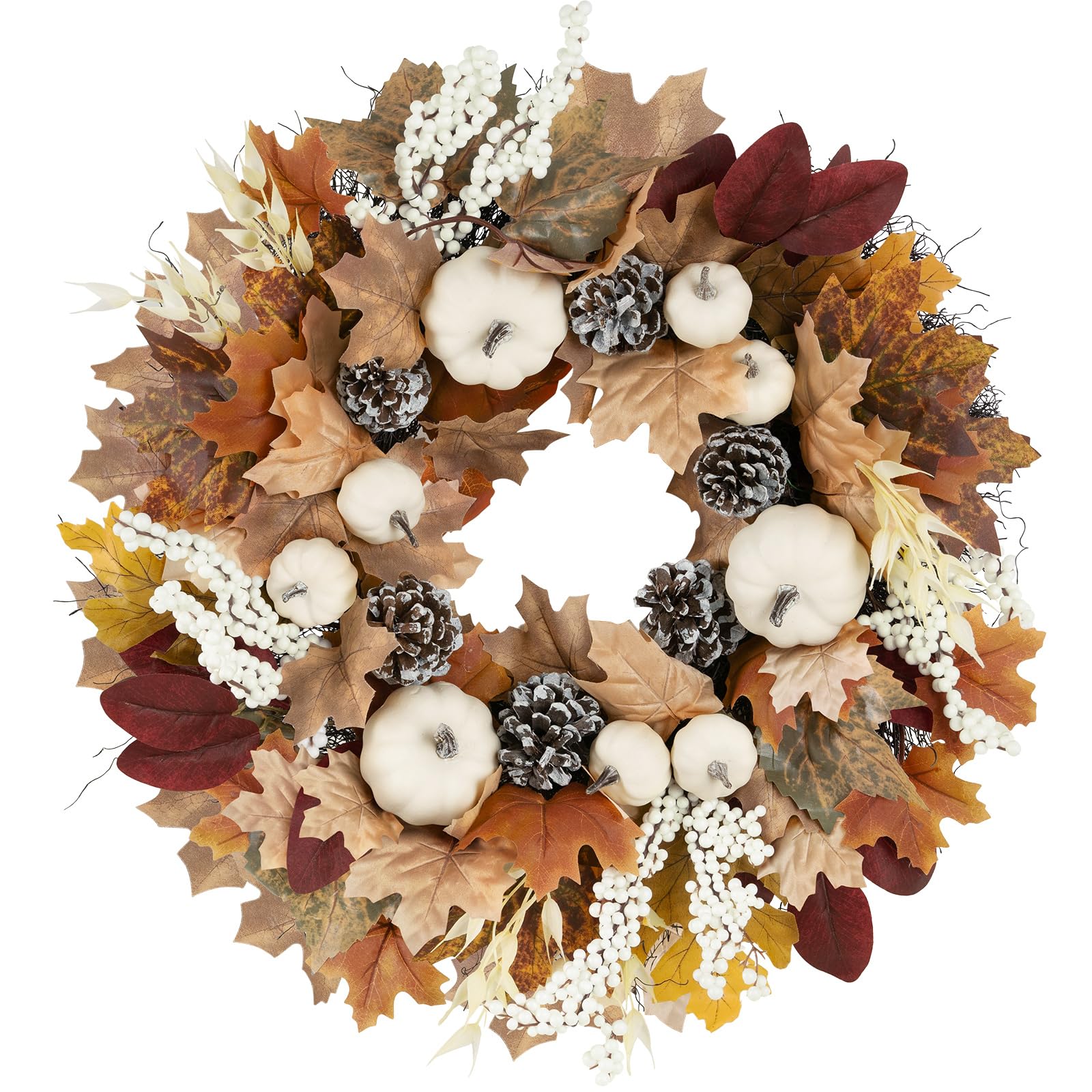 Neutral Fall Wreaths for Front Door - 20" Outdoor Fall Decorations for Home and Porch Neutral Autumn Large Pumbkin Wreath for Halloween Thanksgiving Harvest Decoration Indoor Farmhouse Wall Decir