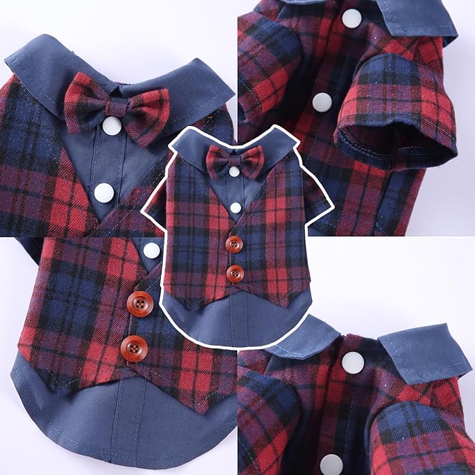 Traje Formal para Perros Pequeños Camisa Navideña con Corbata de Moño miniatura 6