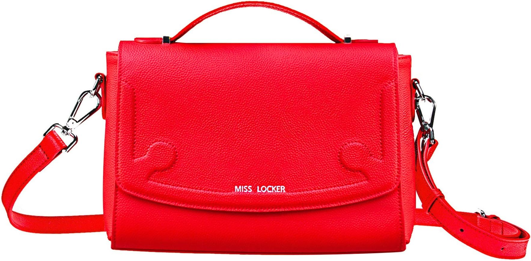 Miss Locker Red Genuine Leather Cross Body Bag - Multi-Pocket - 3 Ways to Wear Handbag - Women Teen Girl Medium Messenger Satchel Shoulder Purse
