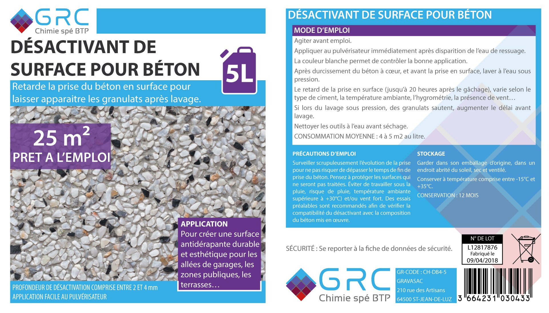 GRC Désactivant de Surface Béton Retarde la prise pour Béton Lavé 2–4 mm – Prêt à l’emploi – 5 L pour ~25 m² – Application Facile au Pulvérisateur – Surface Esthétique et Antidérapante