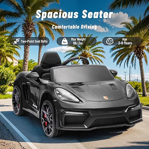 Miniatura 6 de Porsche 718 con licencia de 12 V, auto eléctrico para niños con control remoto, luz LED delanteratrasera, radio, USBAUX, puertas abiertas, función