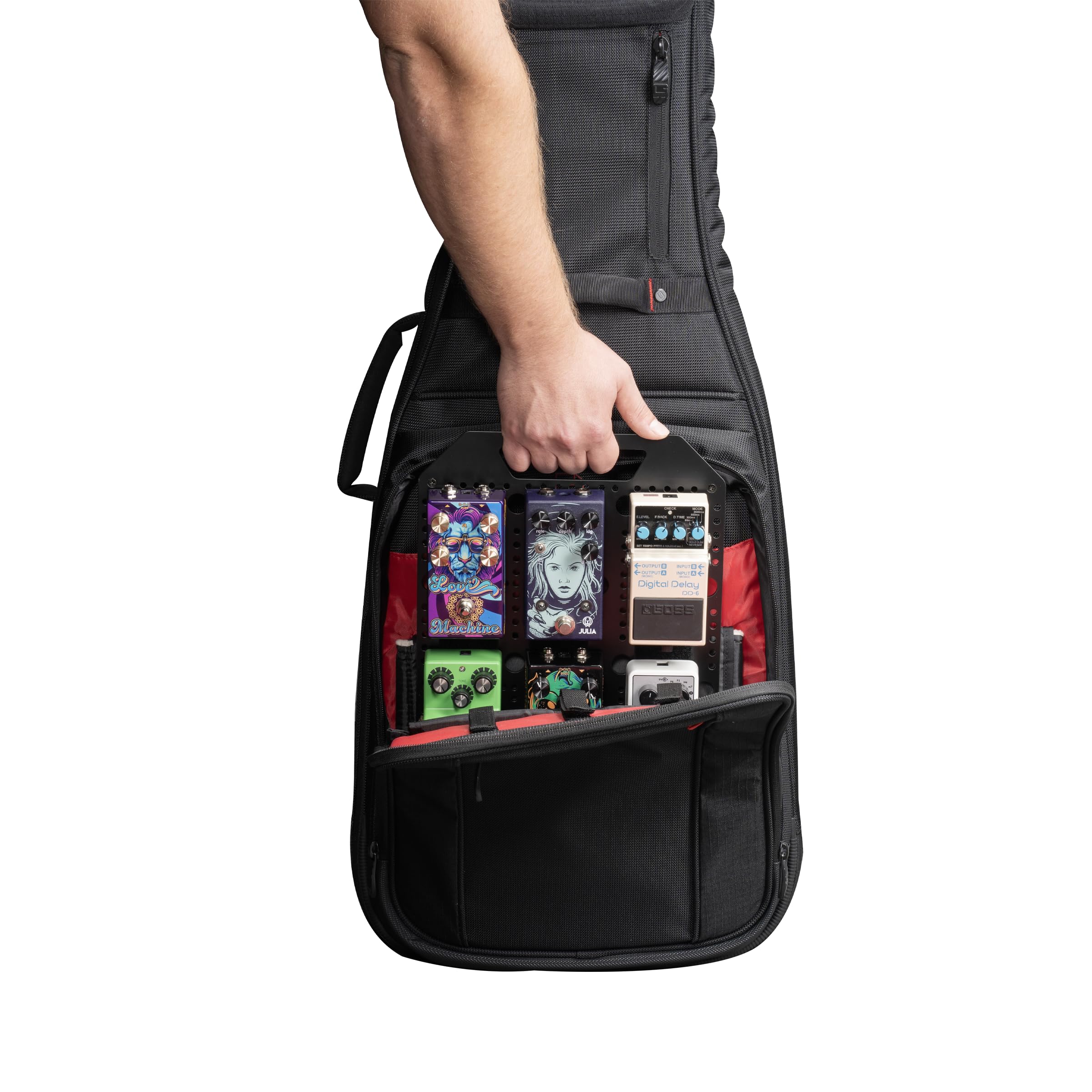 Gator Cases Kompaktes Pedalboard aus Metall – 26 x 27,3 cm Fläche – Für bis zu 6 Standard- oder 8 Mini-Pedale – Passend für Gator Gigbags – Inkl. Klettband (PB-POCKETBOARD), Schwarz