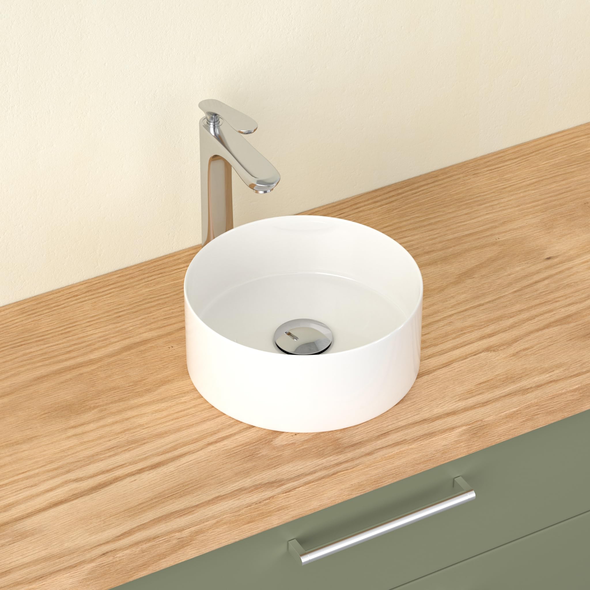 Lavabo rotondo, piccolo lavabo da appoggio, lavabo a mano in elegante design facile da pulire, per bagno e WC degli ospiti (bianco lucido, 31 x 31 x 11 cm)
