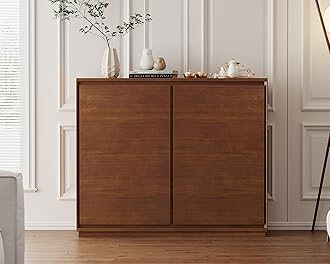 LKTART Mid Century Modern Sideboard Buffet Cabinet, Narrow Walnut Sideboard,Wood Storage Cabinet Credenza with 2 Doors for Living Room, Kitchen, Entryway, Hallway(9.25" D*39" L)