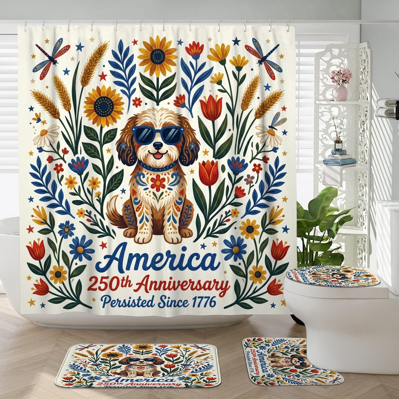 Tapis de bain Cavachon et ses accessoires floraux au design élégant