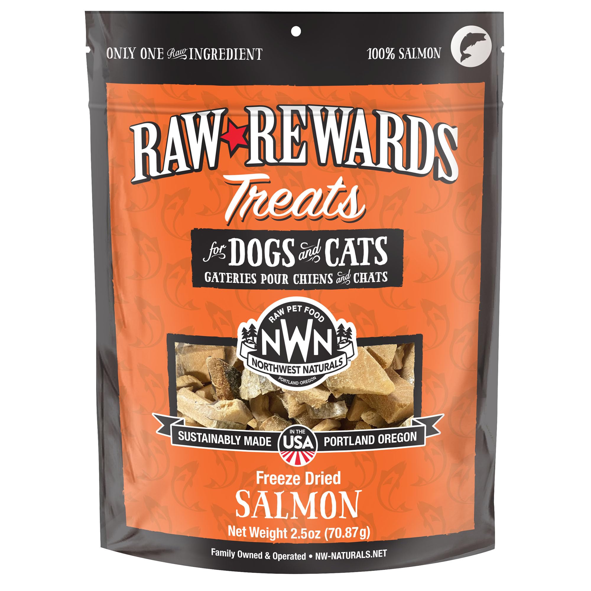 Northwest Naturals Raw Rewards Freeze-Dried Salmon Treats for Dogs and Cats - Bite-Sized Pieces - Healthy, 1 Ingredient, Human Grade Pet Food, All Natural, Proudly Made in USA, 2.5 Oz