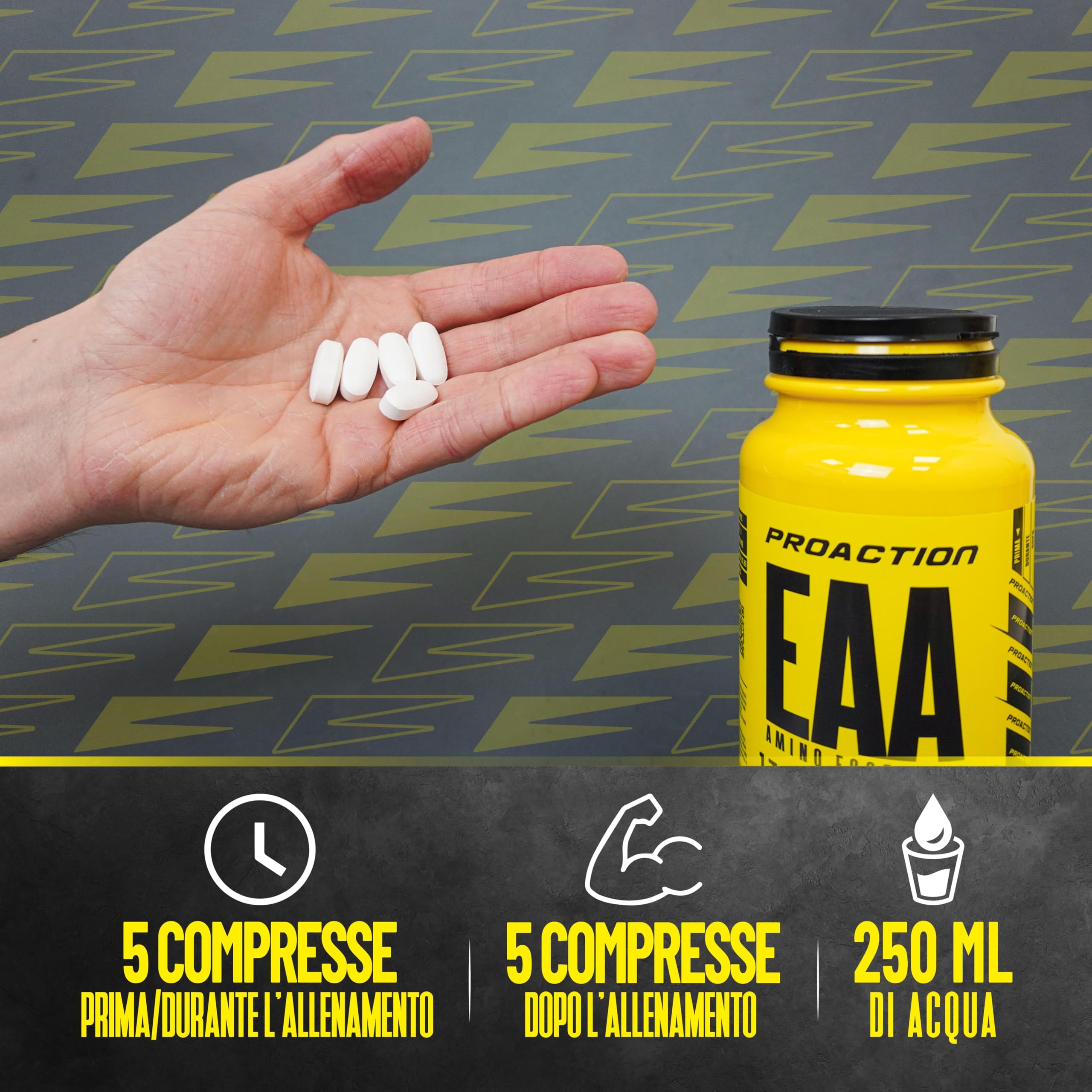 ProAction Aminoacidi Essenziali | EAA Aminoacidi Essenziali in Compresse | Recupero Muscolare, Crescita & Energia | Con BCAA e Vitamine B1, B2, B5 | Senza Zuccheri, Glutine e Lattosio | 240 Compresse