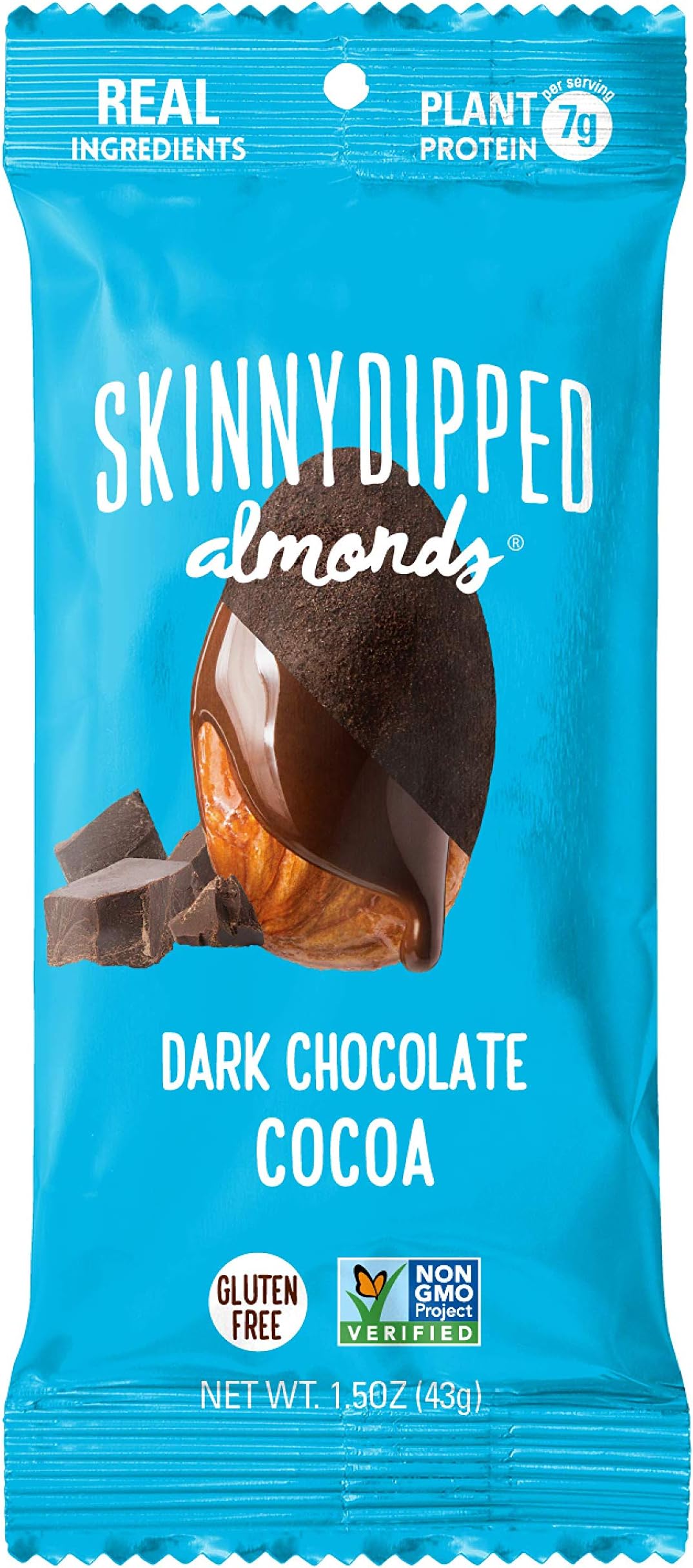SKINNYDIPPEDDark Chocolate Cocoa Covered Almonds, 1.5 Oz Bag, 10 Count