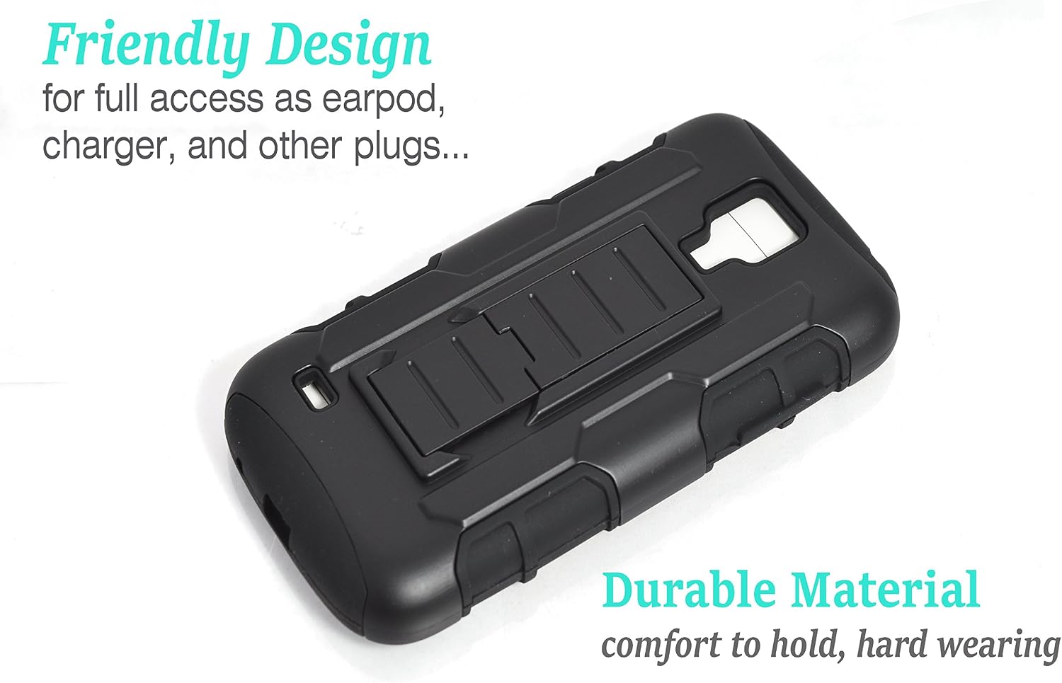 Galaxy S4 Case, Galaxy S4 i9500 Case, Starshop [Heavy Duty] Dual Layers Kickstand Case with [0.33m 9H Tempered Glass Screen Protector Included] and Locking Belt Clip (Black)