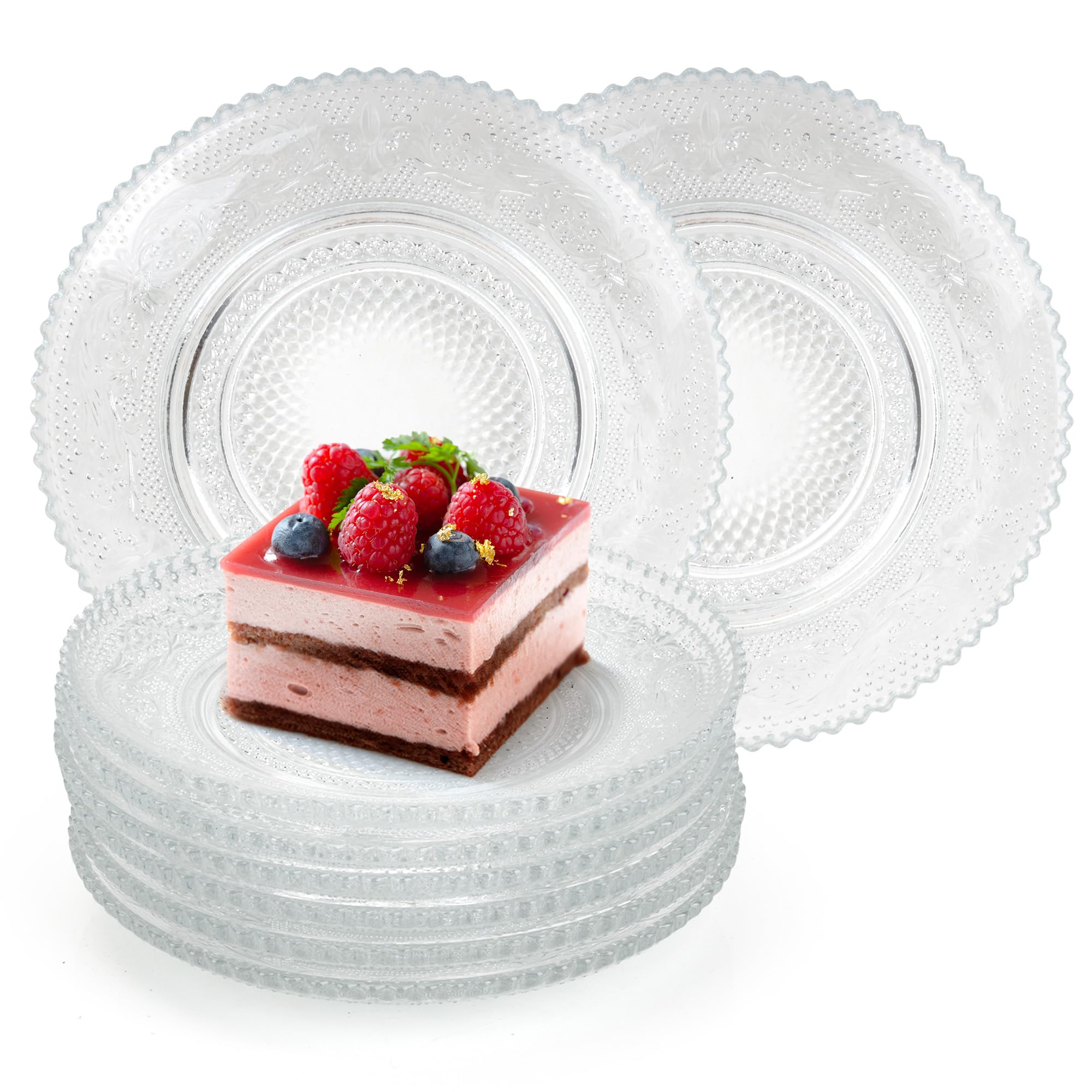 12 piatti da dessert in vetro da 15,2 cm, piatti piani piccoli, riutilizzabili, trasparenti, piatti rotondi per insalata, frutta, snack, antipasti, torte