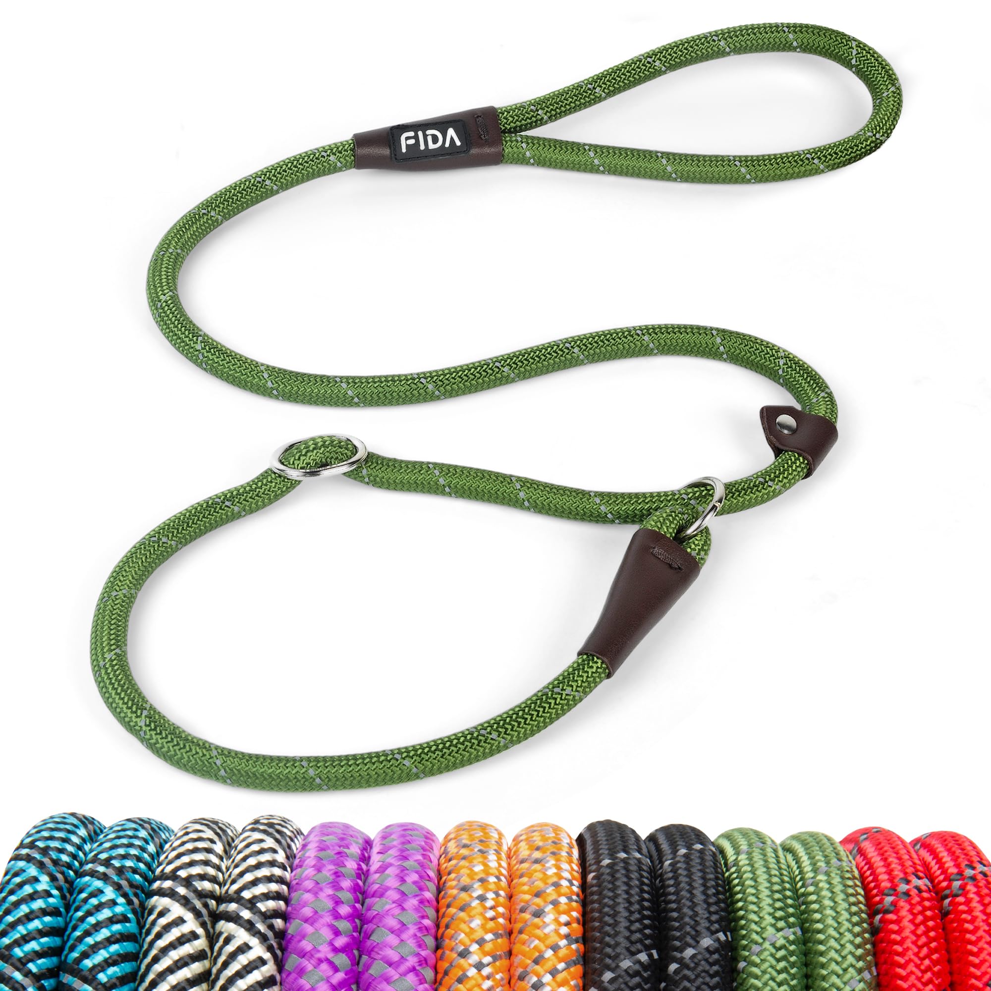 Fida Durable Slip Lead Dog Leash, 4 FT x 1/2" Dog Training Leash, Green