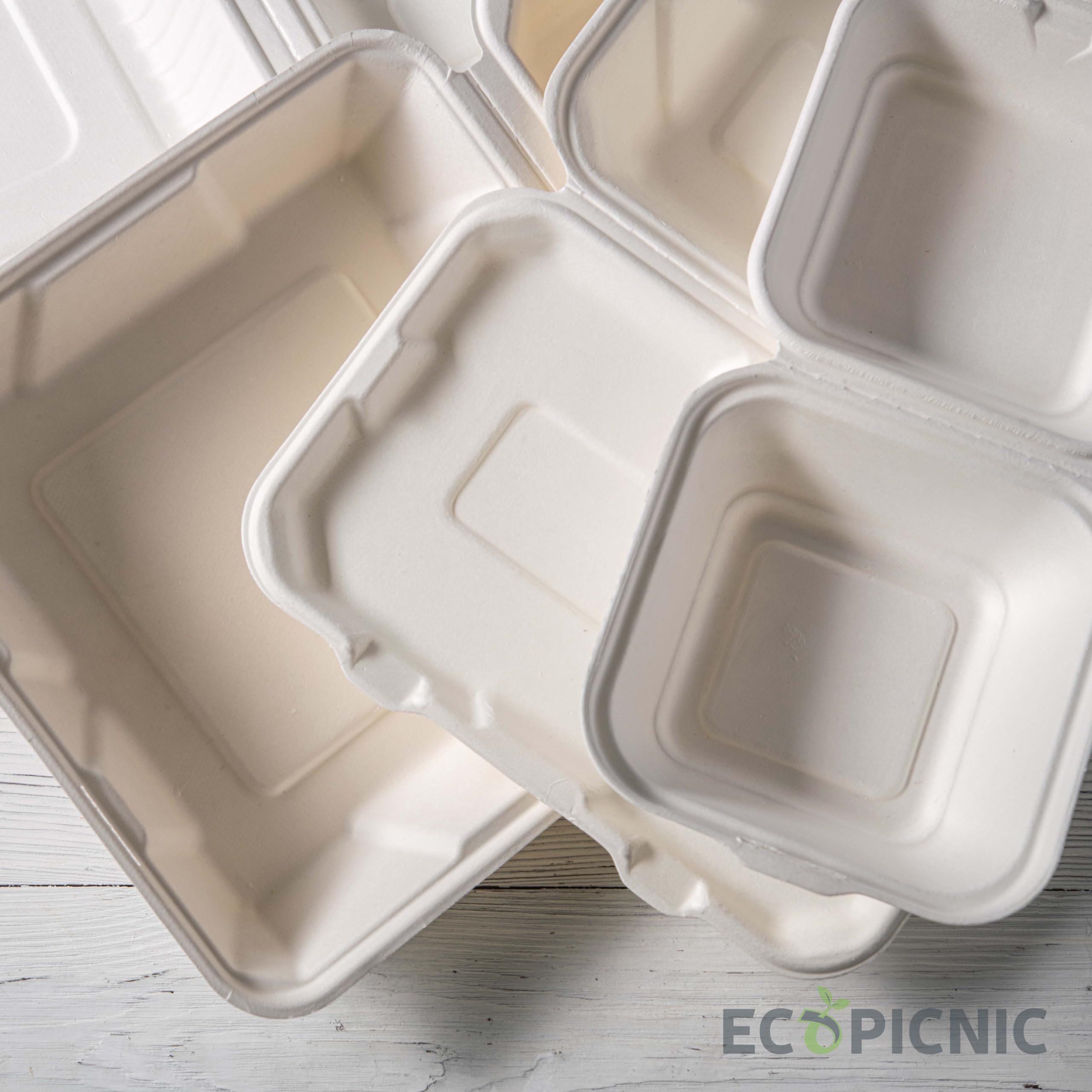 Menubox de Caña de Azúcar con 2 Compartimentos 240x162x61 mm 250 Unidades | Envase desechable Biodegradable para Comidas, Ideal para Llevar, con Compartimentos para Separar