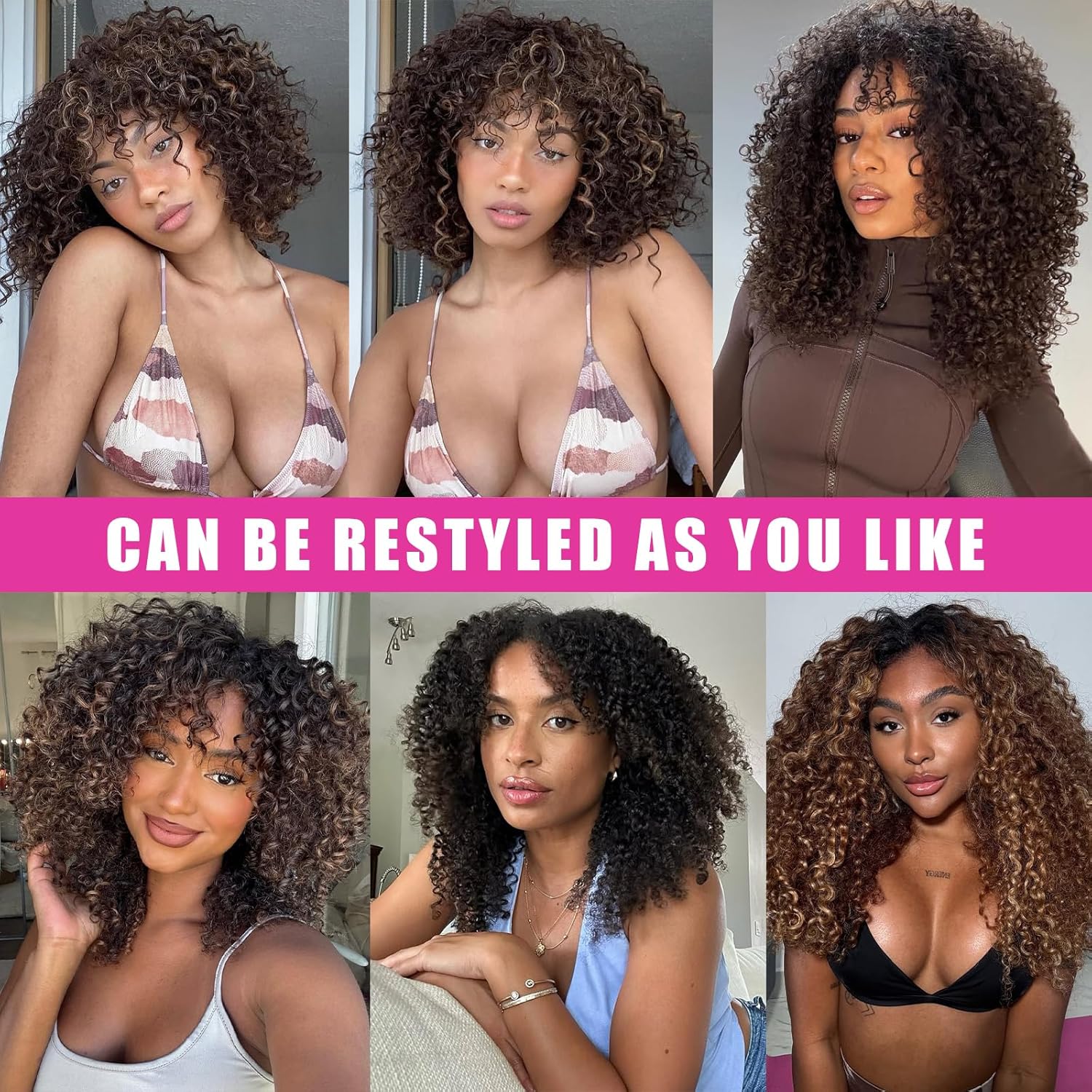 Chocolate Brown Kinky Curly Clip Ins 18 Inch 3C 4A Curly Clip In Hair Extension Real Human Hair Brazilian Remy Human Hair Extensions Double Weft 8Pcs 110g Natural Black