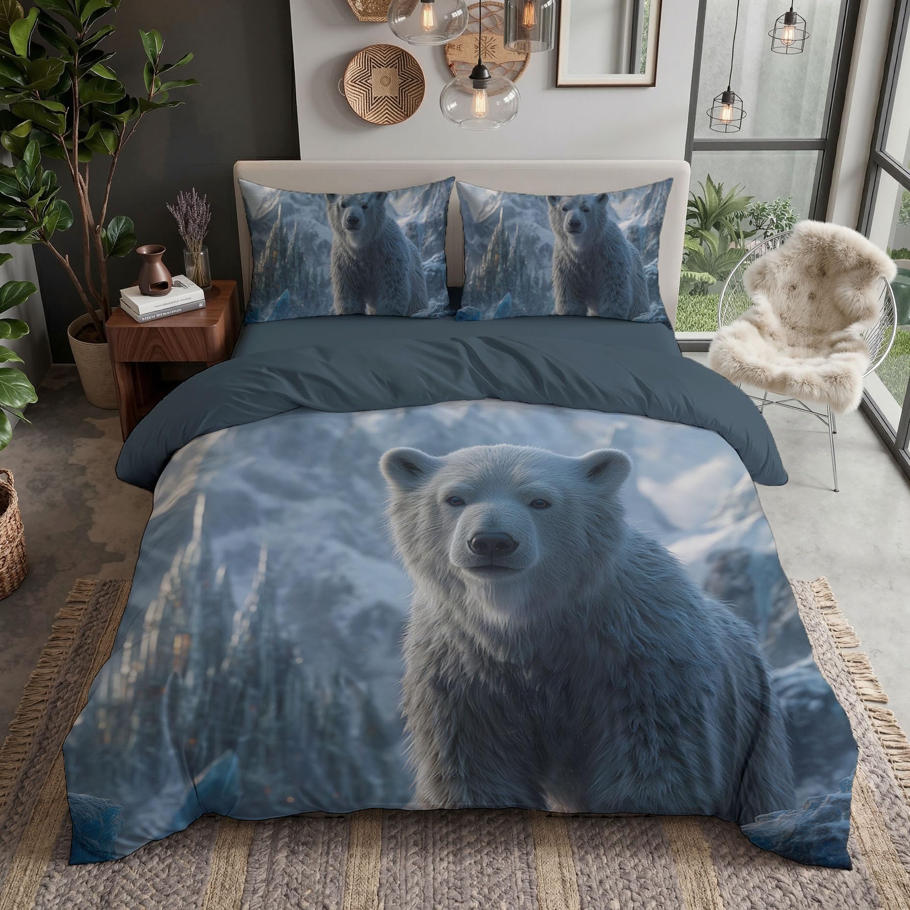 Housse de couette ours polaire 240x260cm, parure de lit imprimé glacier haute qualité