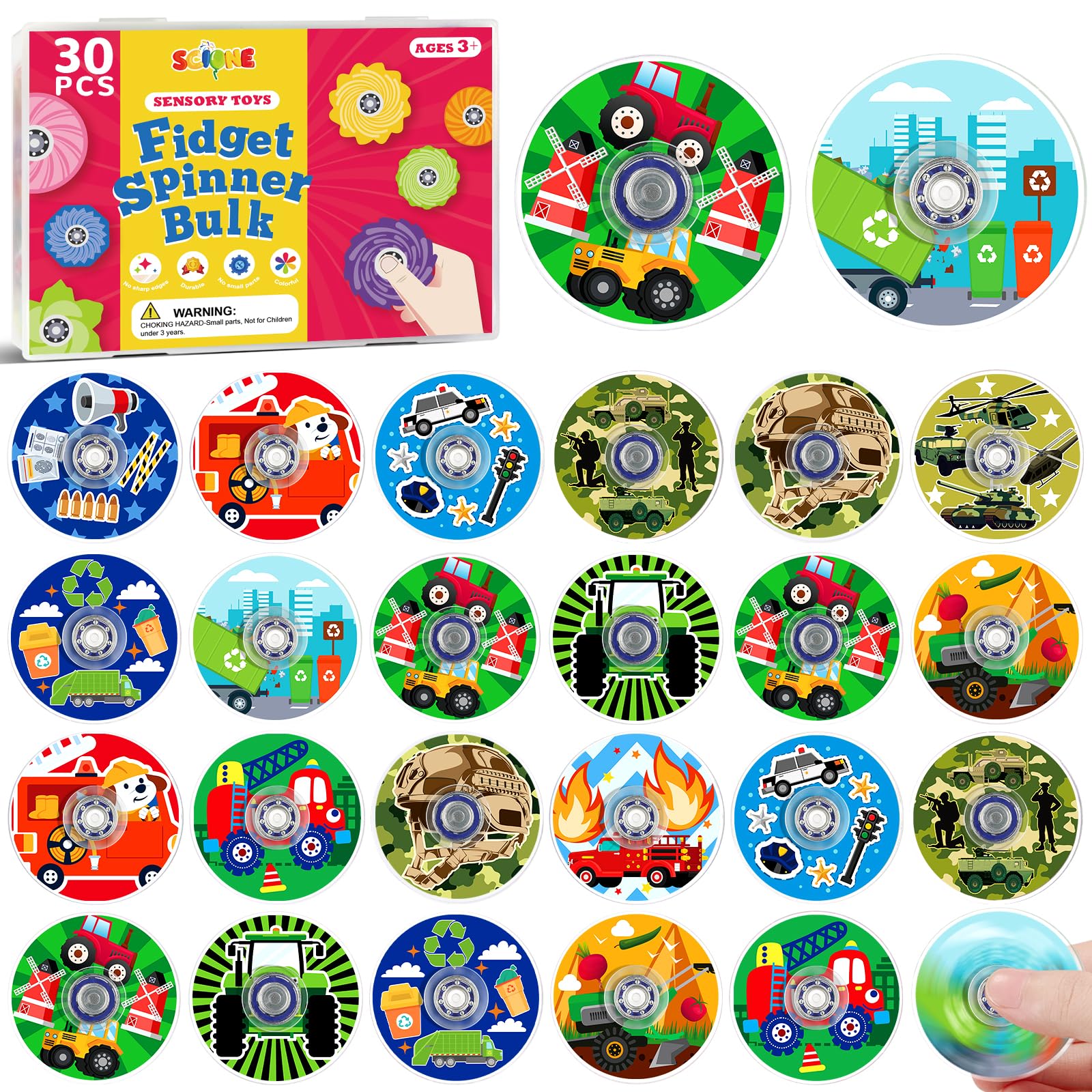 SCIONE 30 Pack Mini Fidget Spinners Vehicle Party Bag Fillers Toys for Kids