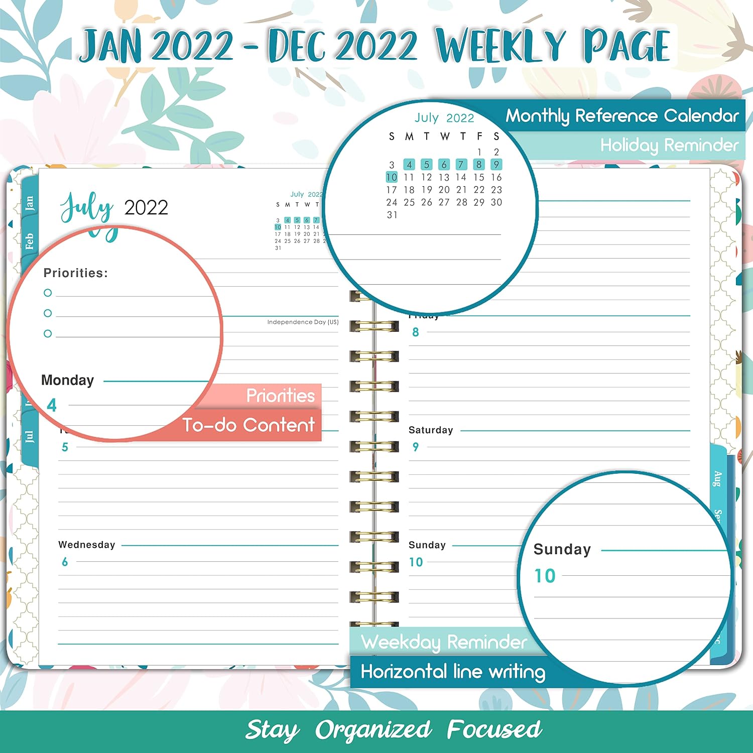 2022 Planner - 2022 Weekly & Monthly Planner, 8.4'' x 6.3'', Jan. 2022 - Dec. 2022, Planner 2022 with Tabs, Flexible Hardcover, Inner Pocket, Elastic Closure, Holidays Reminder
