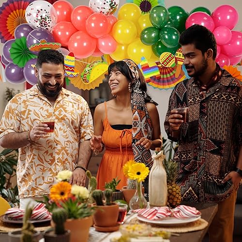 Miniatura 6 de Decoraciones de fiesta  El arco de globos de fiesta del Cinco de Mayo incluye colorido cartel de fanáticos de papel para fiesta de Cinco de Mayo,