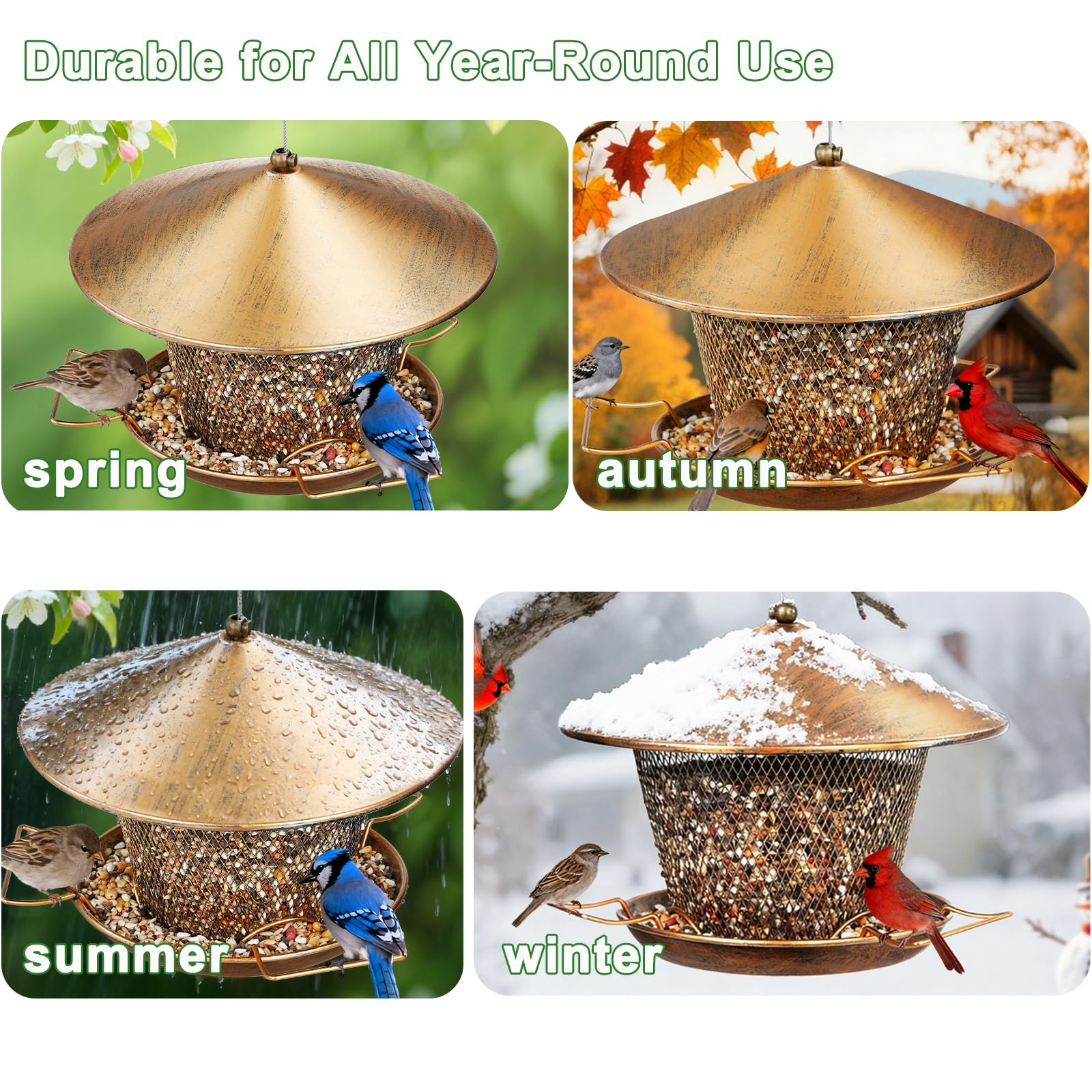 Samhe Bird Feeder for Outdoor Hanging, All Metal Weatherproof Wild Bird Feeder with 9.8" Roof, 3.5 LBs Seeds Capacity, Easy to Clean & Refill - image 6