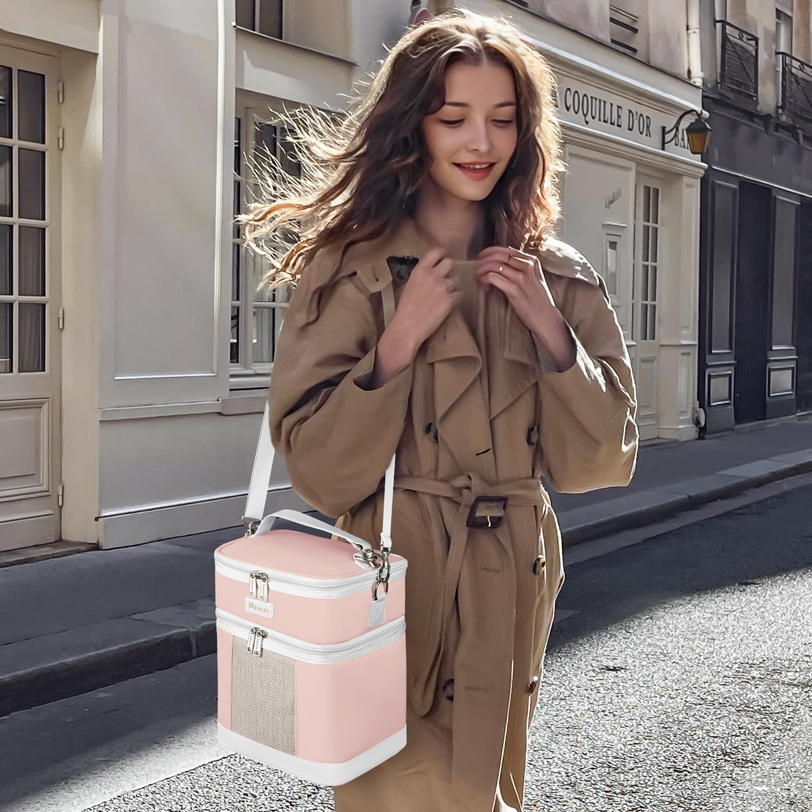 Mancro Muttermilch-Kühltasche mit Eisbeutel, doppellagig, für 6 Flaschen bis zu 266 ml, isolierte Flaschentaschen für Kindertagesstätte und Reisen, Rosa
