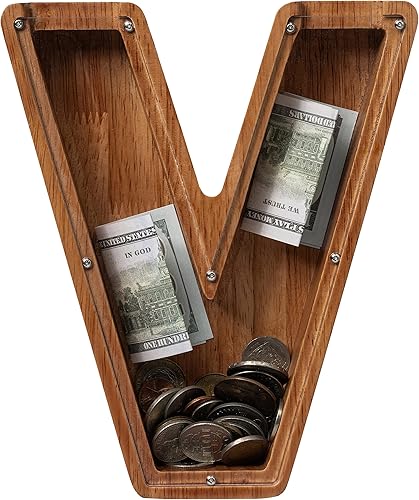 Vista 298 de Alcancía para niños y niñas, alcancía de madera con letra grande del alfabeto con inicial C, banco de monedas, regalos divertidos para cumpleaños