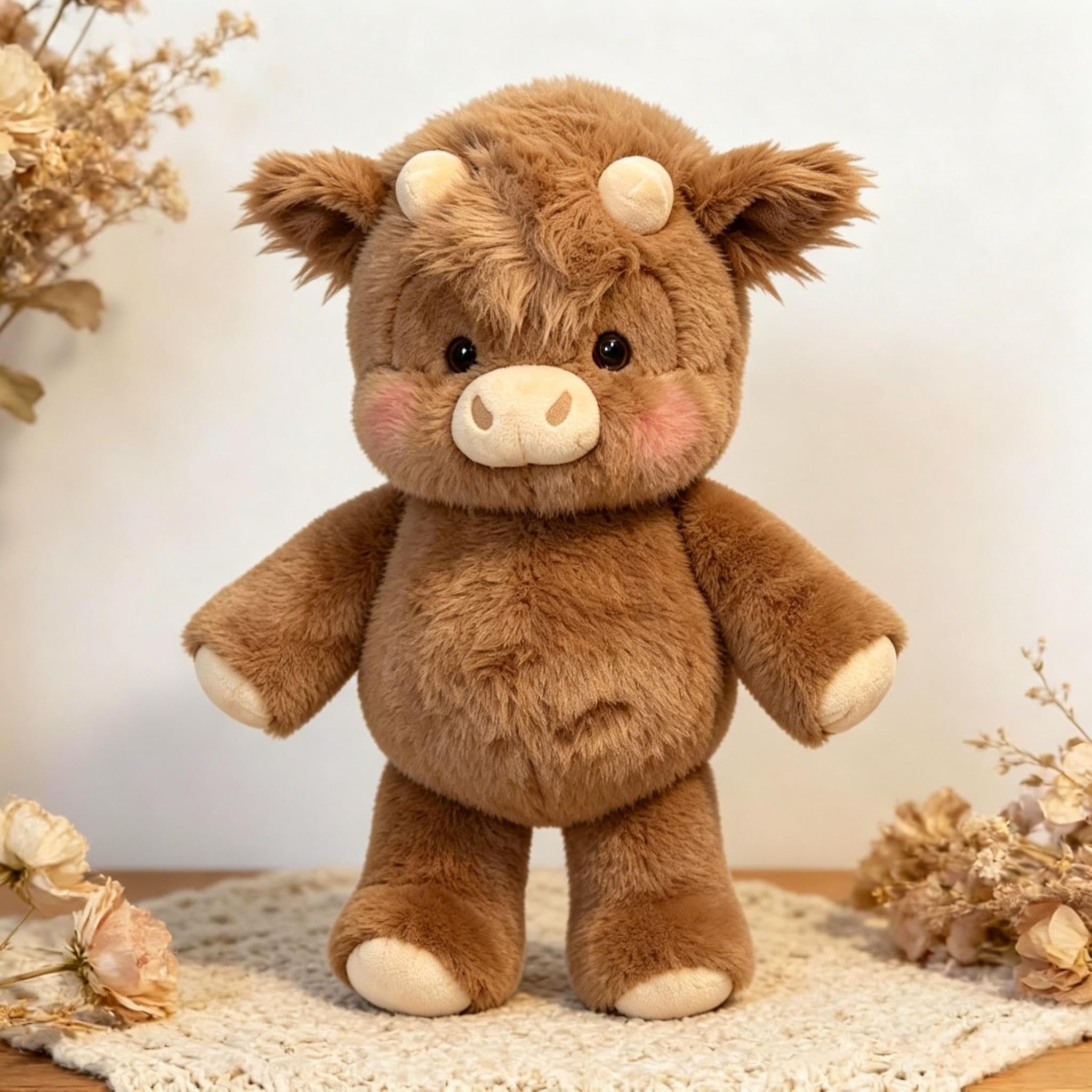 Running Cow Plush, 17.7inch Cute Running Highland Cow Plush, Stress Relief Interactive Moving Legs Cuddly Farm Animal Doll Emotional Support for Creative Birthday Gifts (Brown)