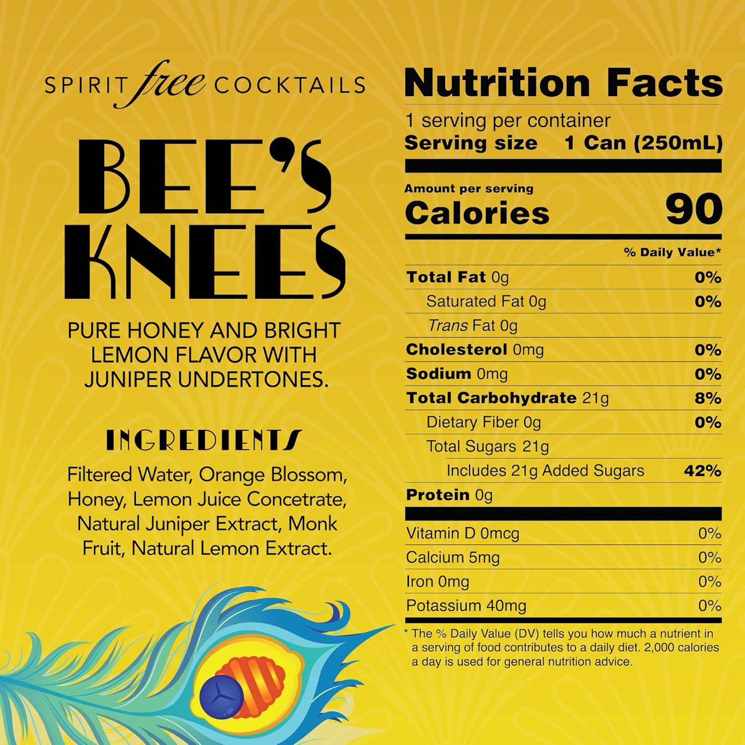 Blind Tiger Bee’s Knees 4-pack - Bright Lemon and Rich Honey Flavor - Premium Award-Winning Non-Alcoholic Mixer - Crafted by Mixologists - All-Natural Ingredients - Roaring '20s Flair - 8.4oz Per Can