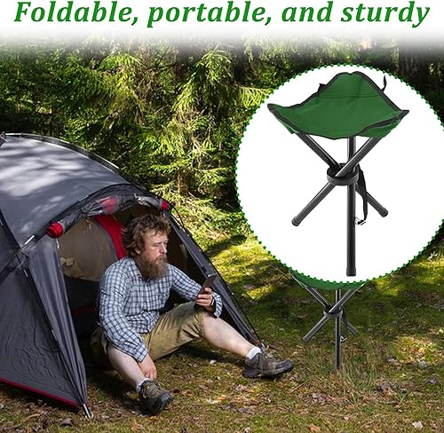 Miniatura 7 de Taburete plegable para acampar, asiento de trípode portátil para viajes al aire libre, sillas de camping plegables verdes para camping, fiesta,