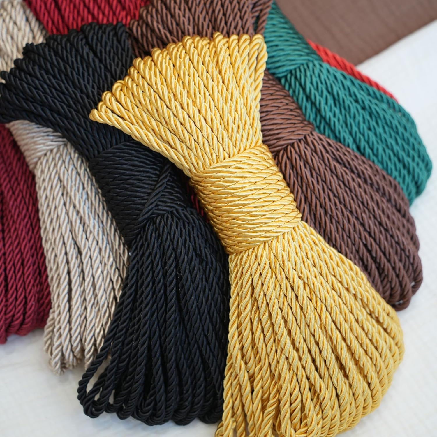 3-Ply Twisted Polyester Decorative Rope, 5mm (0.2in) Soft Silky Craft Cord, 21.87 Yards (20m) for DIY Crafts, Drawstring Bags, Curtain Tiebacks, Gift Wrapping & Holiday Decor（Bright Yellow）
