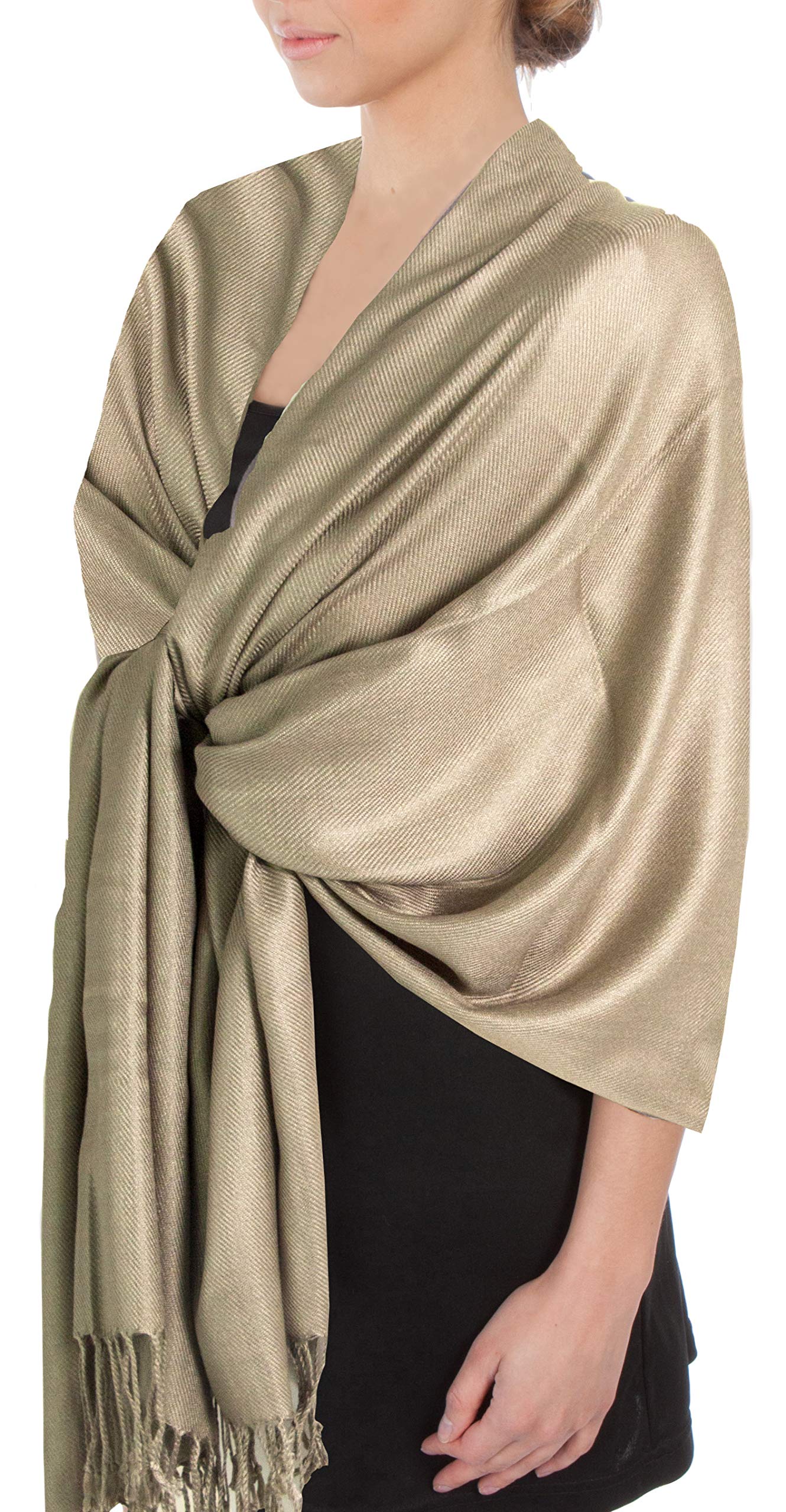 Sakkas Women's Latte Large Soft Silky Pashmina Shawl Wrap Scarf In Solid Colors