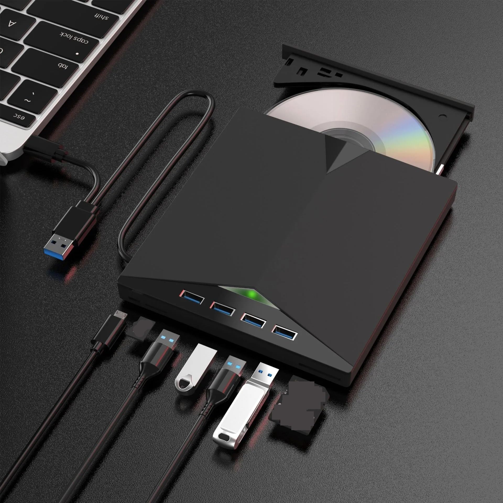 JVDDI 7-in-1 External DVD RW CD Drive Burner Reader Player USB 3.0 Type-c Optical Drives Tray