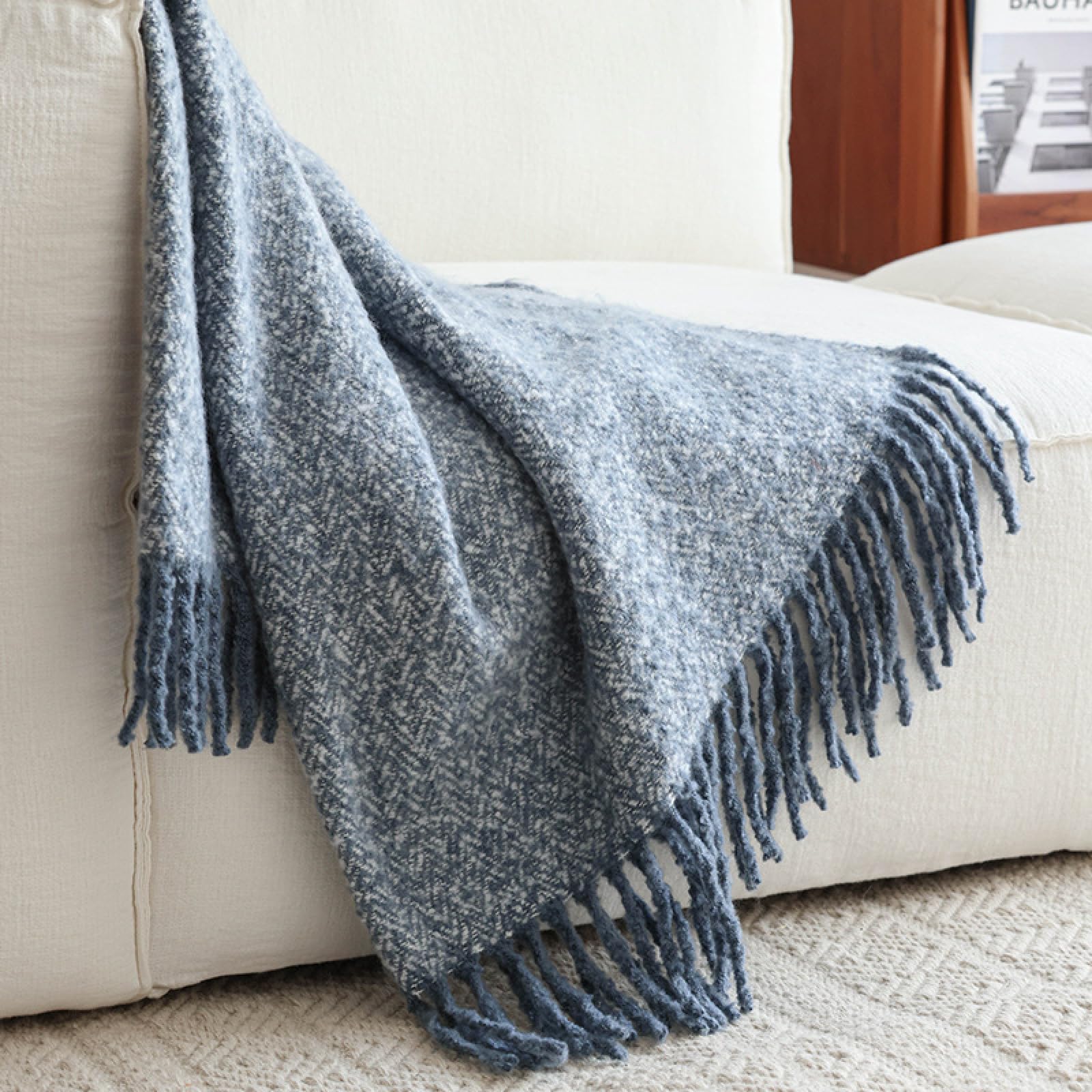 Couverture tricotée contre les soirées fraîches plaid doux bleu