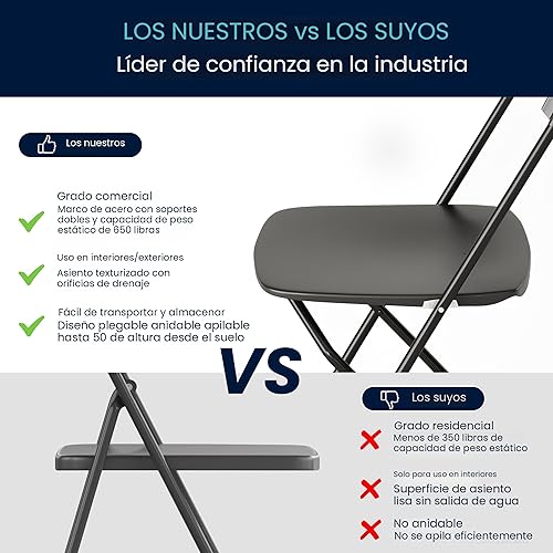 Miniatura 6 de Flash Furniture Hercules - Juego de 10 sillas plegables de plástico resistentes para interiores y exteriores, sillas apilables comerciales plegables