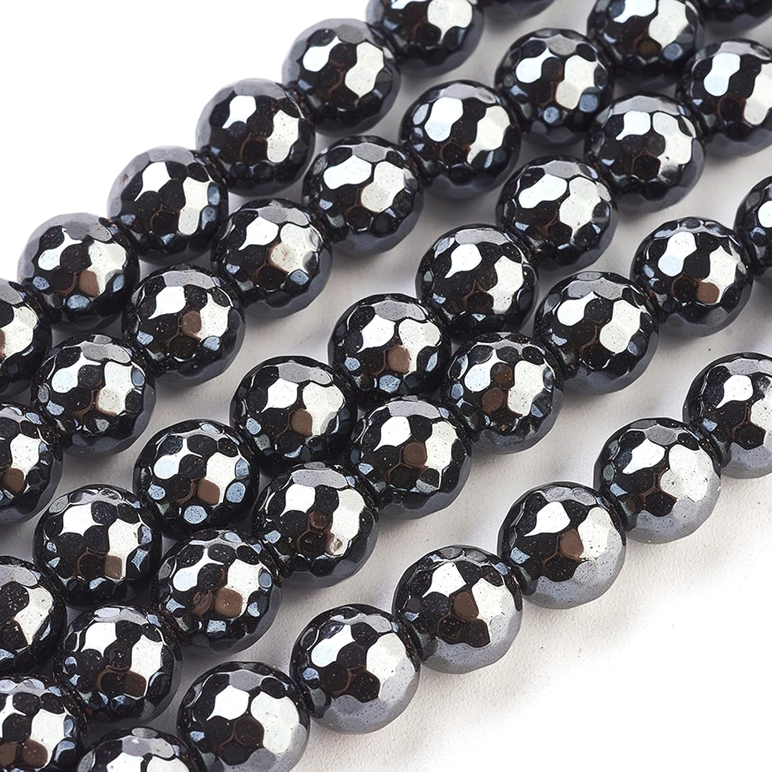 Craftdady 8mm Faceted Round Synthetic Hematite Beads Black Non-Magnetic Ball Loose Beads Smooth Metallic Spacer Beads 5 Strands for Jewery Necklace Bracelet Earring Craft, Total 250Pcs