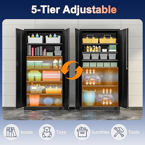 Miniatura 101 de Armario de almacenamiento de metal con puertas con cerradura y 2 estantes ajustables, gabinetes de metal de 71 pulgadas de alto, armarios de garaje,