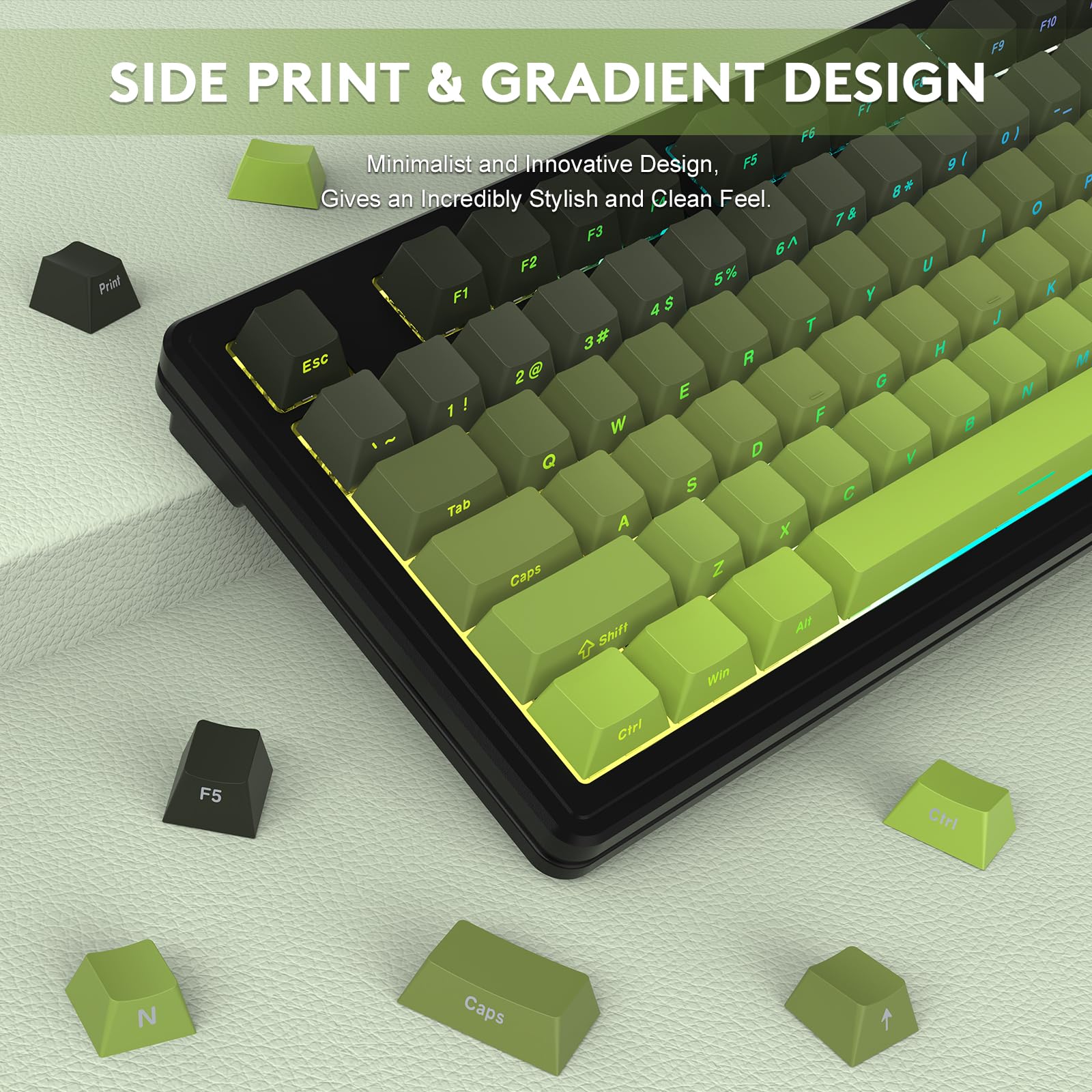 LexonElec x ATTACK SHARK M87 Tastiera da Gioco Wireless 75%, BT5.0/2,4GHz/Cablata, 27 RGB Backlit, Tastiera Meccanica TKL, Hot-swap Linear Switch, QWERTY Copritasti PBT con Stampa Sfumato-Nero/Verde